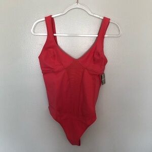 Free People Red Scoop Neck Bodysuit